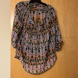Express multi-colored string tie v-neck blouse - size S